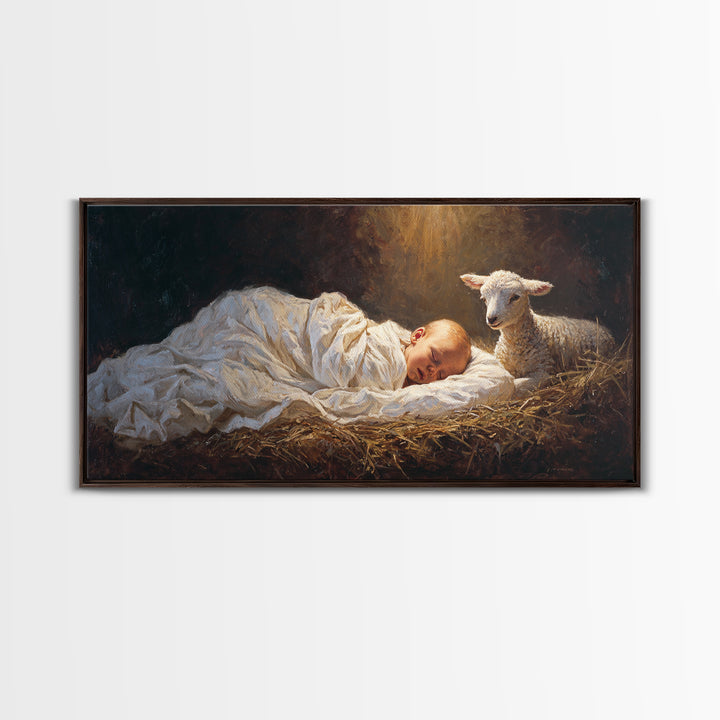 Silent Manger Light | Framed Canvas Print | Christian Art Canvas | Christmas Wall Art | Jesus Painting | Modern Christian Art | Christian G