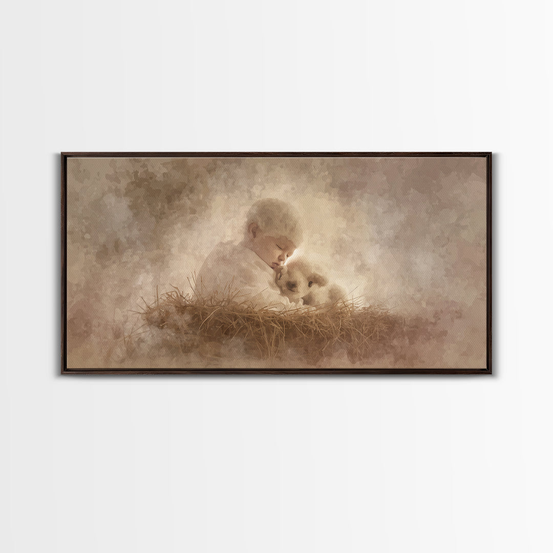Divine Cradle Peace, Framed Canvas Print, Christian Christmas Art, Christian Wall Art, Jesus Painting, Christian Art Canvas, Christmas Deco