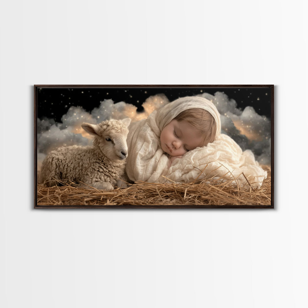 Starry Manger Grace | Framed Canvas Print | Christian Wall Art | Christian Art Canvas | Jesus Christmas Art | Christmas Art Work | Christia