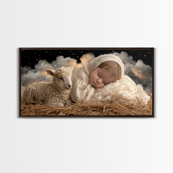 Starry Manger Grace | Framed Canvas Print | Christian Wall Art | Christian Art Canvas | Jesus Christmas Art | Christmas Art Work | Christia