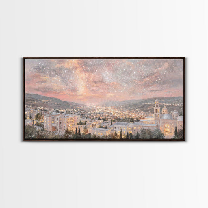 City of Promise, Framed Canvas Print, Christian Wall Art, Christian Art Canvas, Christmas Art Prints, Christian Christmas Decor, Modern Chr