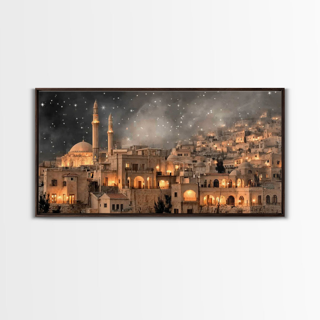 Holy Night Skyline | Framed Canvas Print | Christian Art Canvas | Christmas Wall Art | Christian Christmas Art | Vintage Christmas Art | Ch