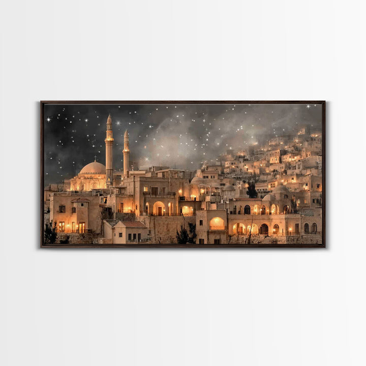 Holy Night Skyline | Framed Canvas Print | Christian Art Canvas | Christmas Wall Art | Christian Christmas Art | Vintage Christmas Art | Ch