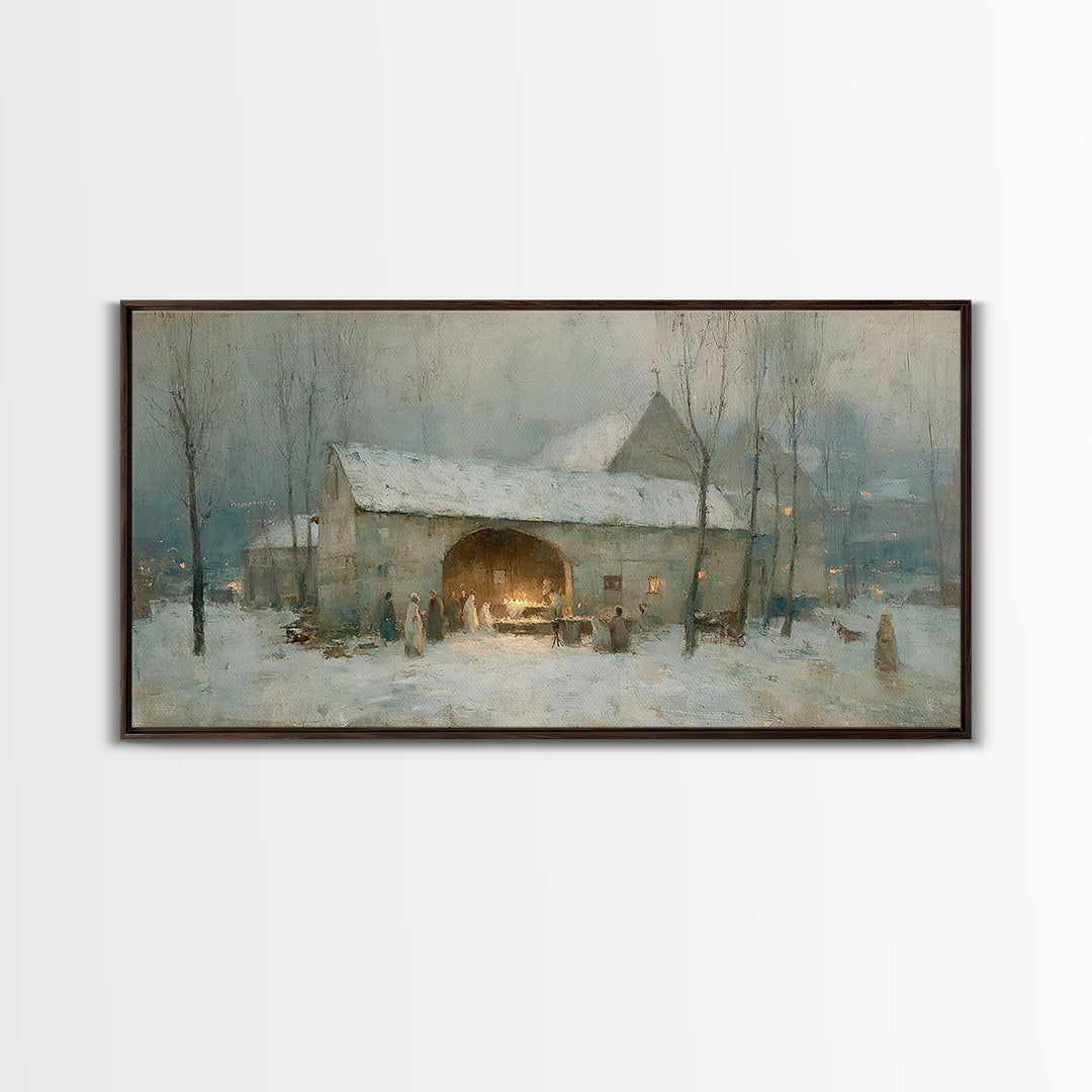 Snowbound Gathering Light | Framed Canvas Print | Christmas Art | Christian Wall Art | Vintage Christmas Art | Christian Art Canvas | Chris
