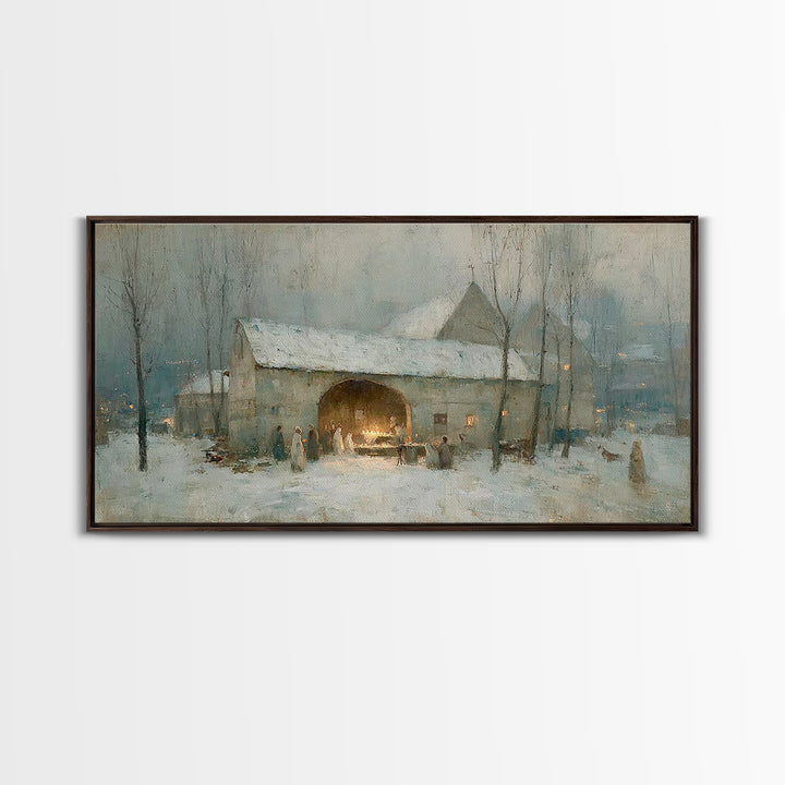 Snowbound Gathering Light | Framed Canvas Print | Christmas Art | Christian Wall Art | Vintage Christmas Art | Christian Art Canvas | Chris