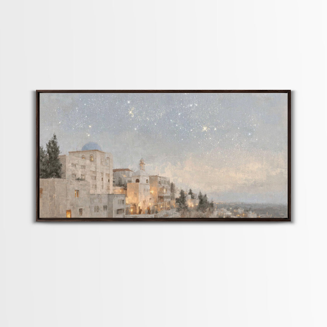 Dawn Over Bethlehem, Framed Canvas Print, Christian Wall Art, Christian Christmas Art, Christian Art Canvas, Christmas Wall Art, Modern Chr