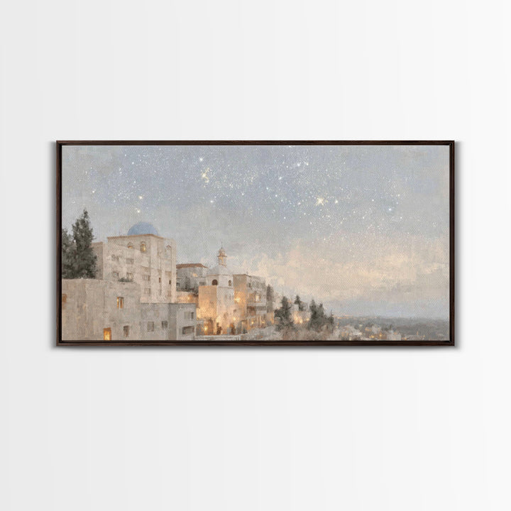 Dawn Over Bethlehem, Framed Canvas Print, Christian Wall Art, Christian Christmas Art, Christian Art Canvas, Christmas Wall Art, Modern Chr