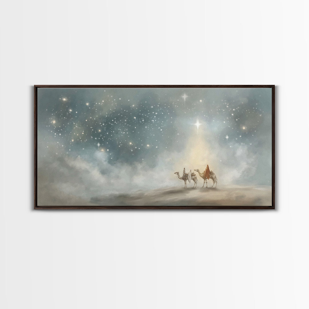 Guiding Star Journey, Framed Canvas Print, Christian Christmas Art, Christian Art Canvas, Christmas Wall Art, Blue Christian Art, Christian