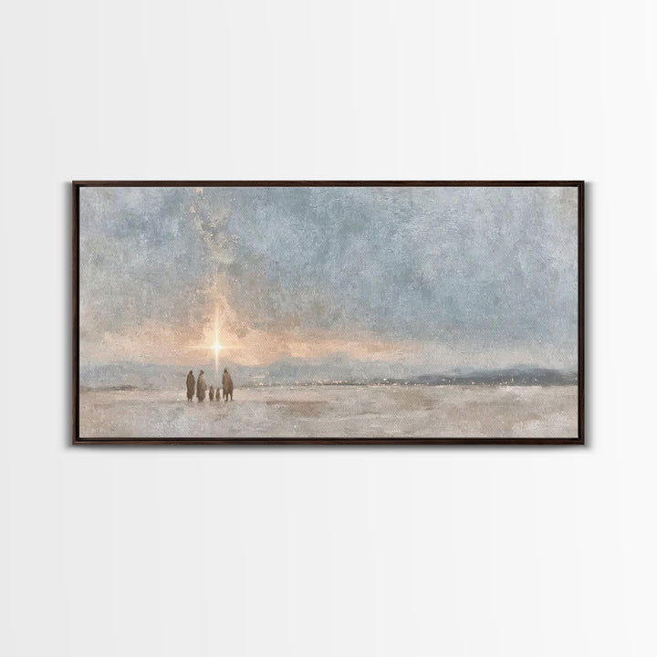 Starlit Pilgrimage | Framed Canvas Print | Christmas Art Prints | Christian Wall Art | Christian Art Canvas | Moody Christmas Art | Christi