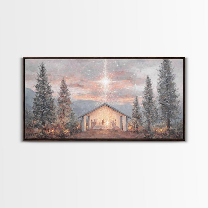 Nativity Light Rising – Framed Canvas Print – Christian Christmas Art – Christmas Wall Art – Christian Art Canvas – Christian Paintings – F