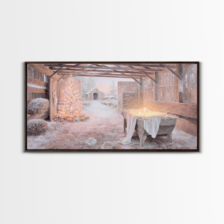 Manger Dawn Promise, Framed Canvas Print, Christian Christmas Art, Christian Art Canvas, Christmas Wall Art, Christian Wall Art, Christmas