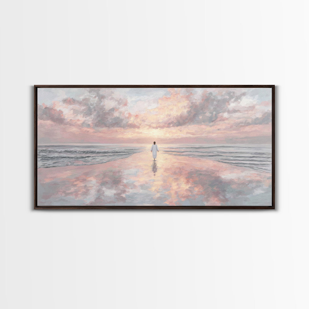 Heavenly Shore – Framed Canvas Print – Christian Wall Art – Large Jesus Painting – Christian Art Painting – Modern Christian Art – Christia