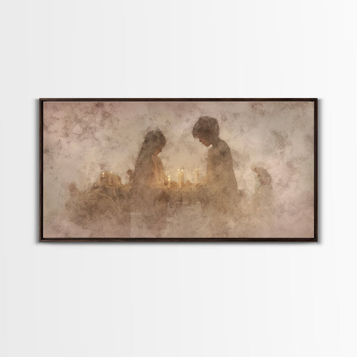 Holy Candle Prayer – Framed Canvas Print – Christian Art Canvas – Christian Wall Art – Moody Christmas Art – Christian Art Work – Christian