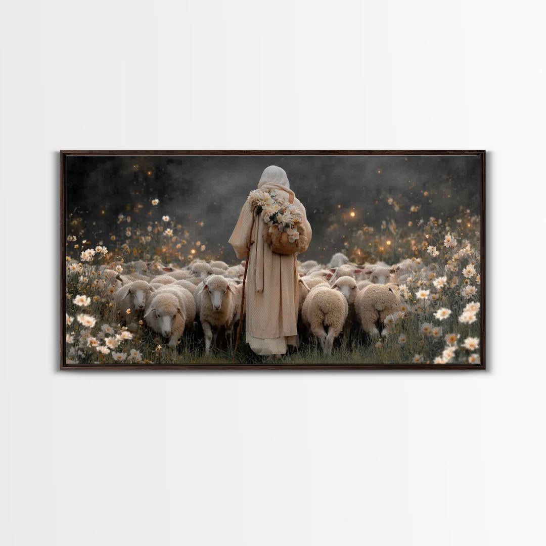Floral Shepherd Grace – Framed Canvas Print – Christian Art Canvas – Jesus Painting – Christian Wall Art – Christian Art Gift – Christian C