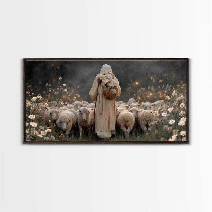 Floral Shepherd Grace – Framed Canvas Print – Christian Art Canvas – Jesus Painting – Christian Wall Art – Christian Art Gift – Christian C