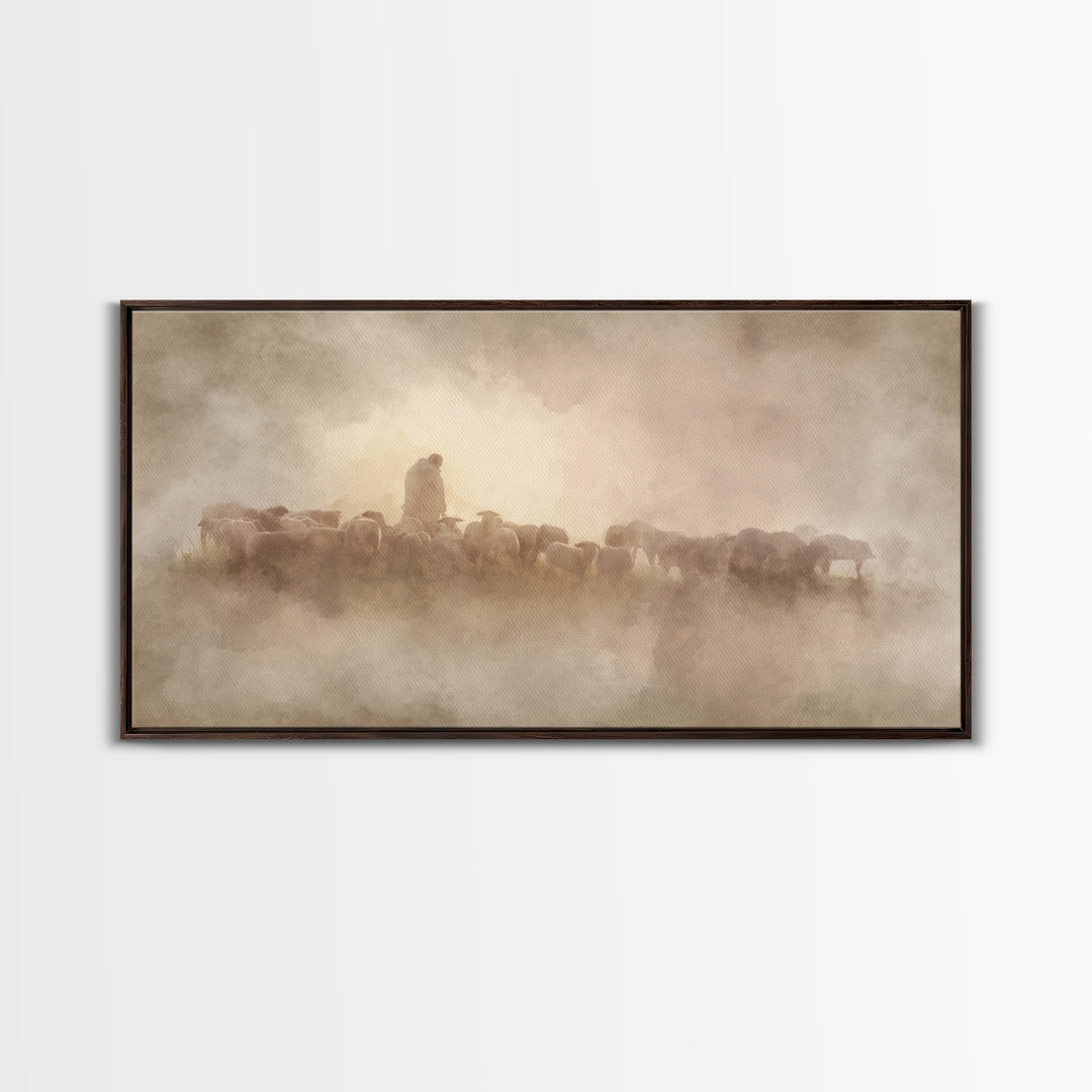 Shepherds Of Dawn - Framed Canvas Print - Christian Wall Art - Christian Art Canvas - Jesus Painting - Pastoral Scenery - Christian Gift