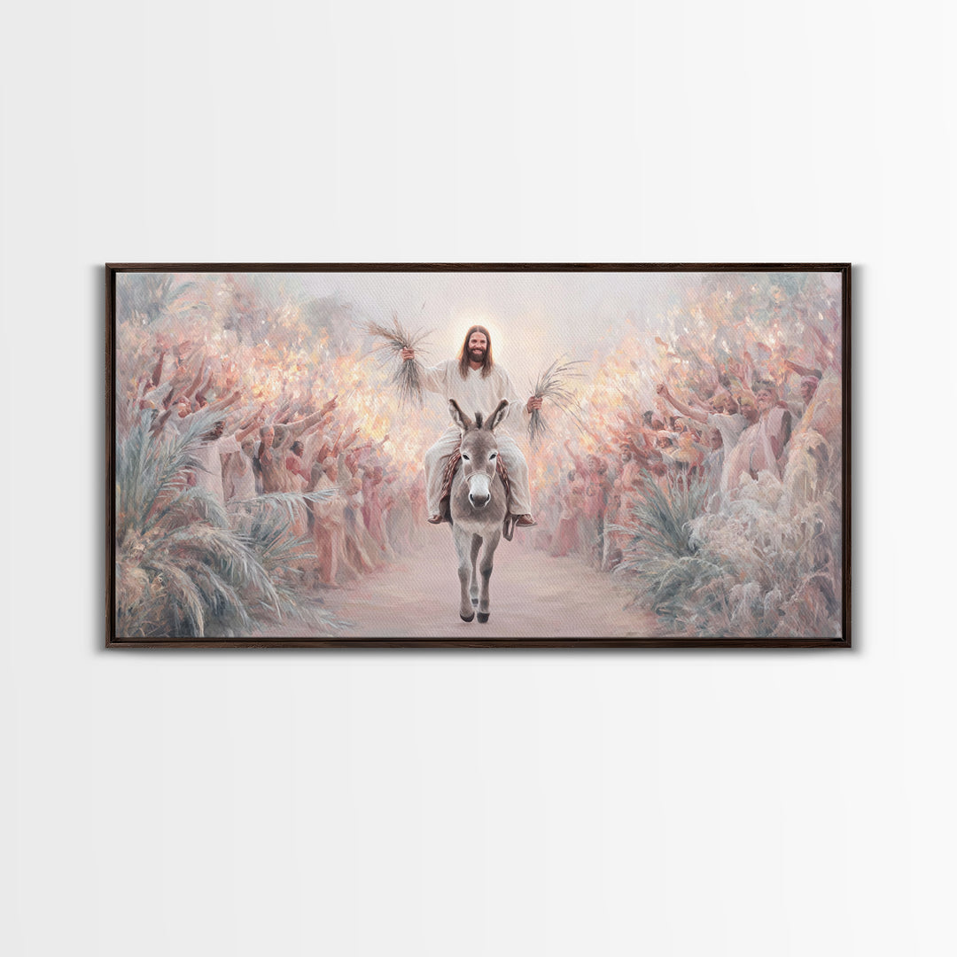 Palm Procession Joy, Framed Canvas Print, Christian Wall Art, Christian Art Canvas, Christian Gift, Christmas Art, Jesus Painting
