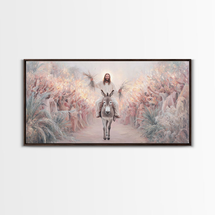 Palm Procession Joy, Framed Canvas Print, Christian Wall Art, Christian Art Canvas, Christian Gift, Christmas Art, Jesus Painting
