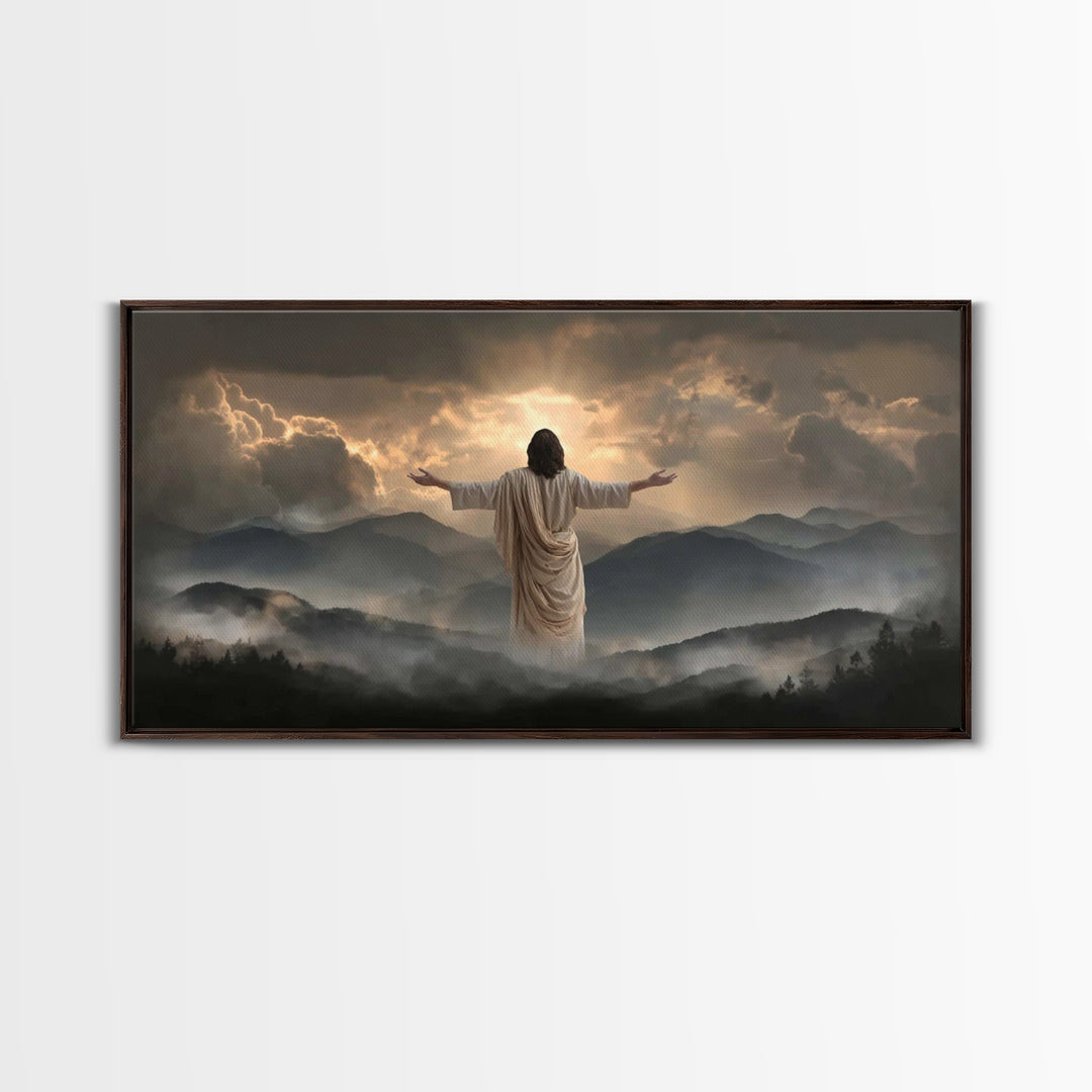 Mountain Glory Light - Framed Canvas Print - Christian Art Canvas - Christian Wall Art - Jesus Painting - Christian Gift - Christmas Art