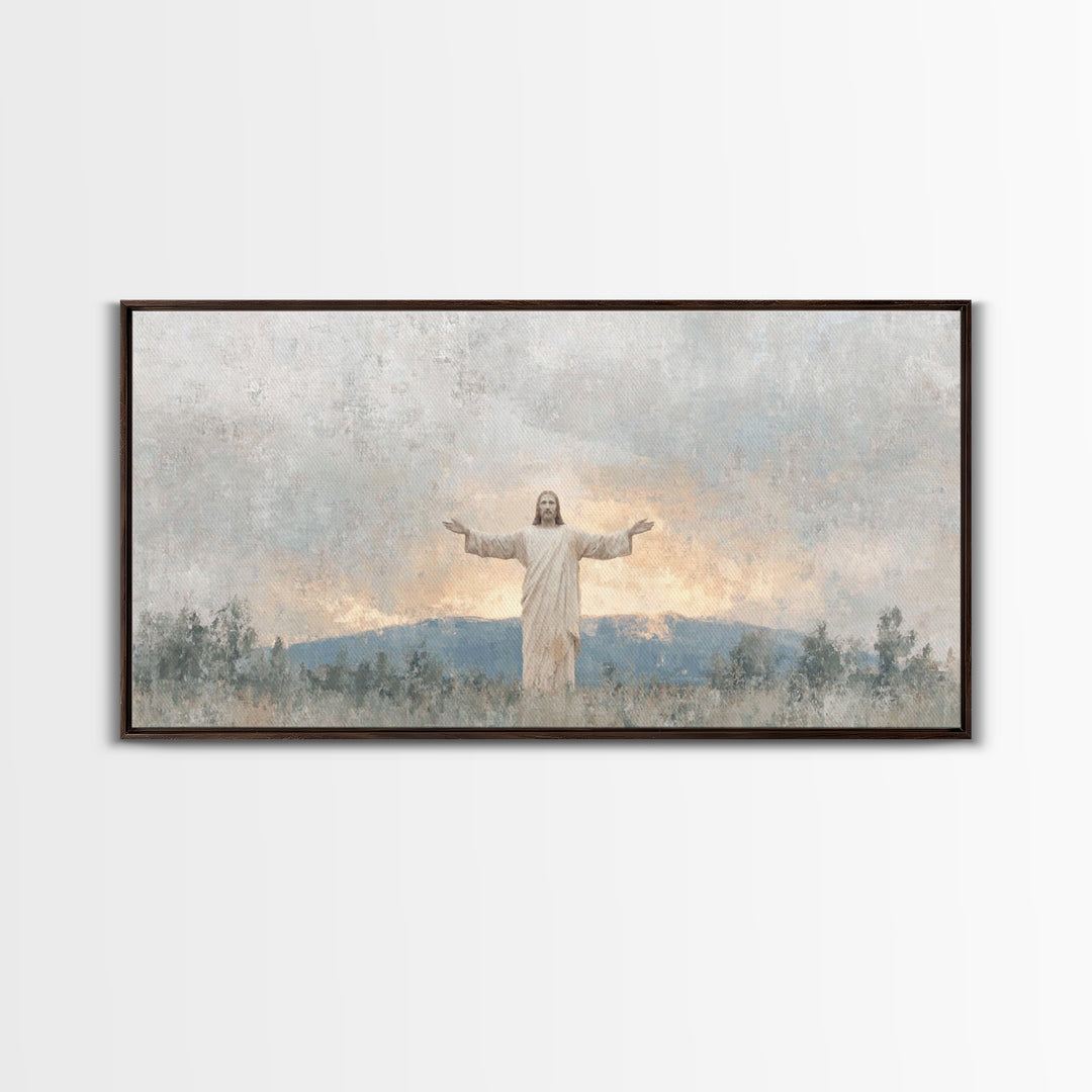 Open Arms Light | Framed Canvas Print | Christian Wall Art | Jesus Painting | Christian Art Canvas | Christian Gift | Modern Christian Art