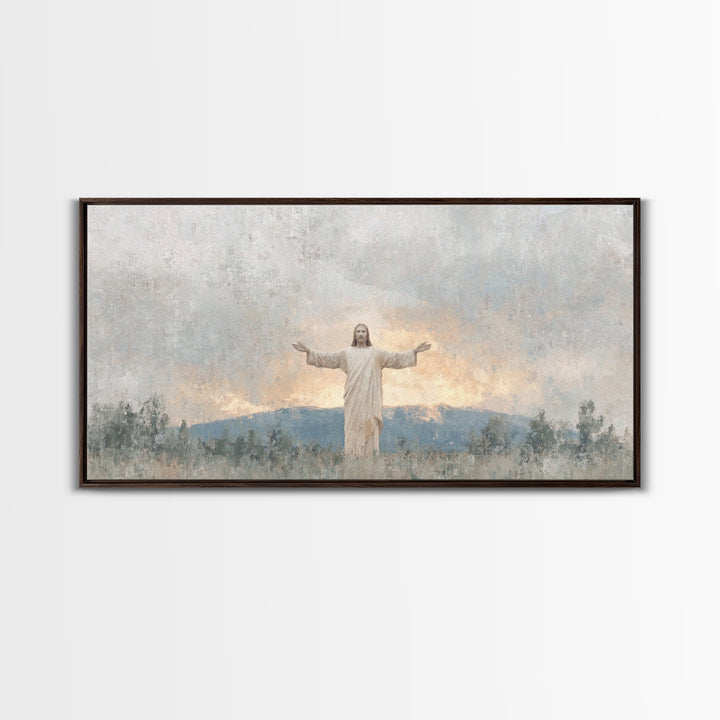 Open Arms Light | Framed Canvas Print | Christian Wall Art | Jesus Painting | Christian Art Canvas | Christian Gift | Modern Christian Art