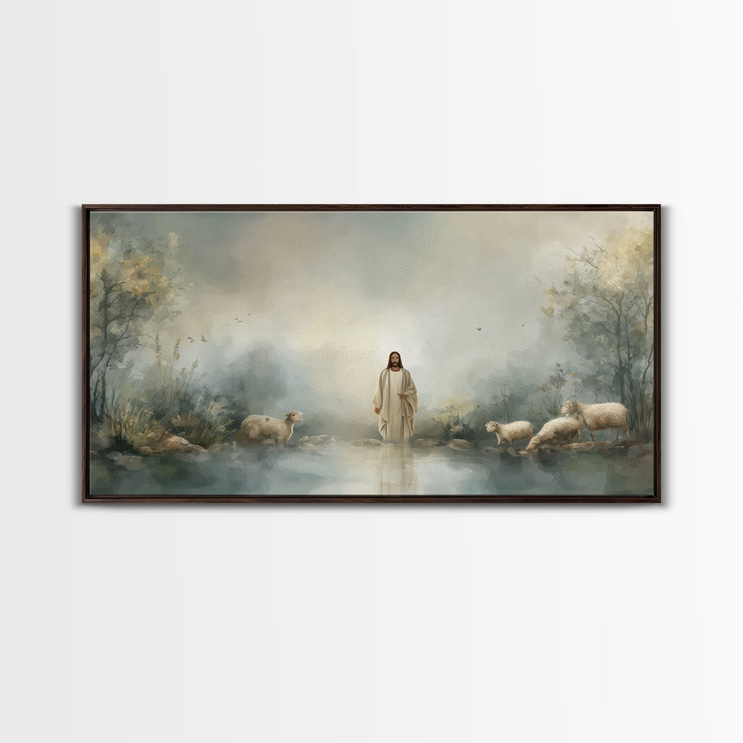 Twilight Shepherd | Framed Canvas Print | Christian Art Canvas | Jesus Painting | Christian Wall Art | Christian Painting | Christian Decor
