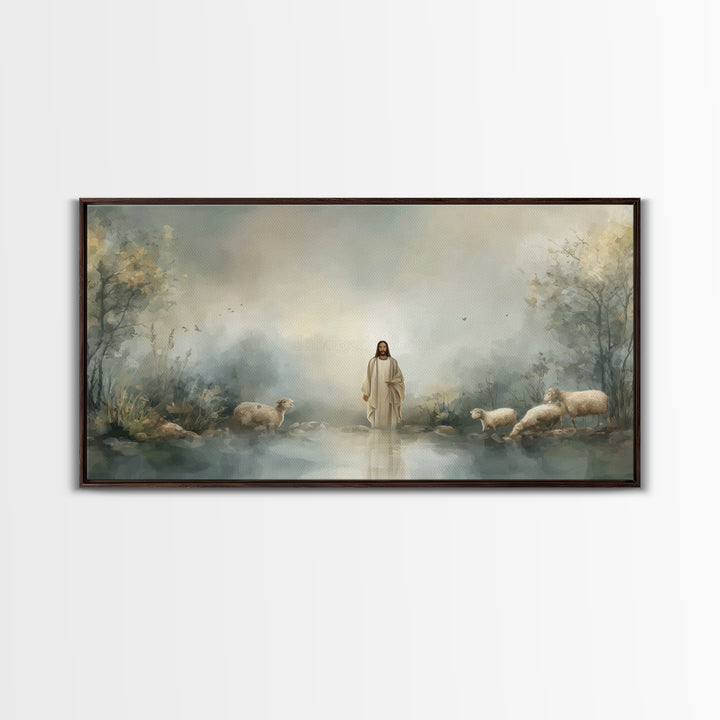 Twilight Shepherd | Framed Canvas Print | Christian Art Canvas | Jesus Painting | Christian Wall Art | Christian Painting | Christian Decor