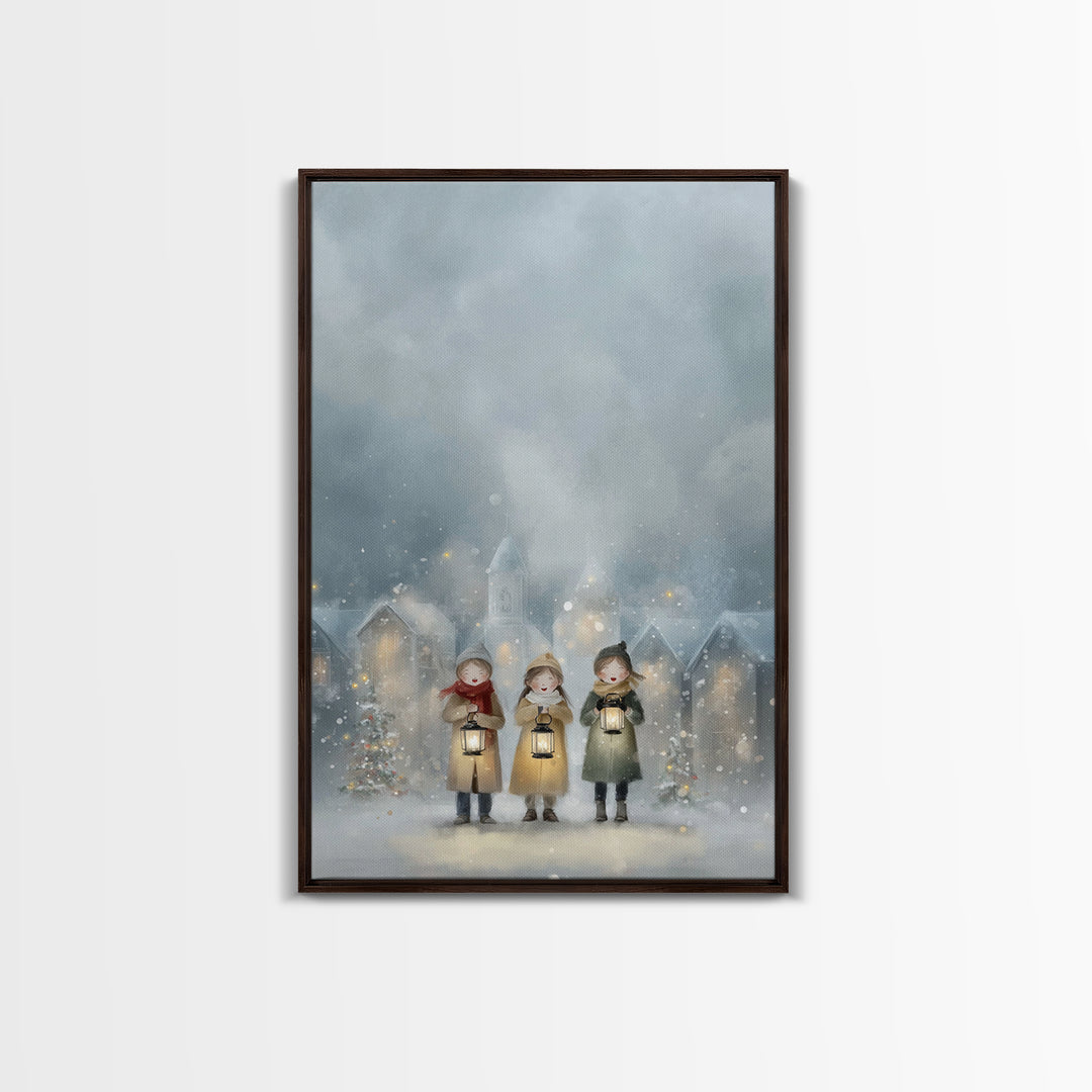 Lantern Carolers – Framed Canvas Print – Christian Wall Art – Christmas Art – Christian Art Canvas – Christian Christmas Art