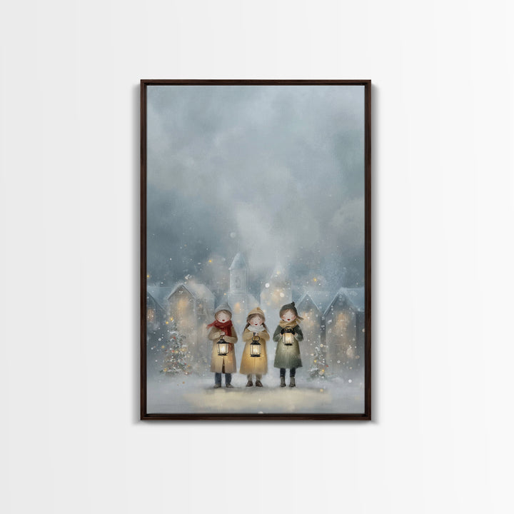 Lantern Carolers – Framed Canvas Print – Christian Wall Art – Christmas Art – Christian Art Canvas – Christian Christmas Art