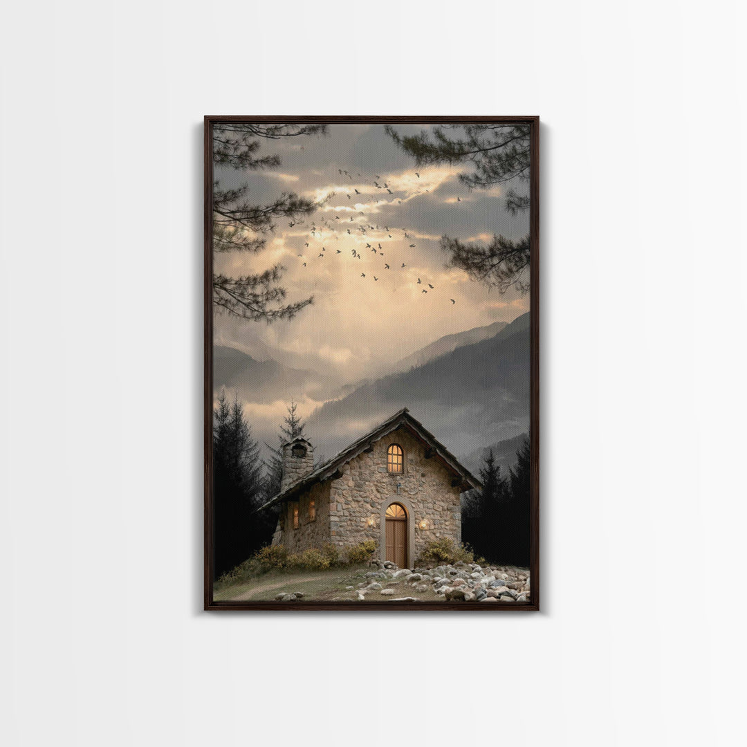 Evening Chapel – Framed Canvas Print – Christian Wall Art – Christian Art Canvas – Christian Decor – Christian Painting