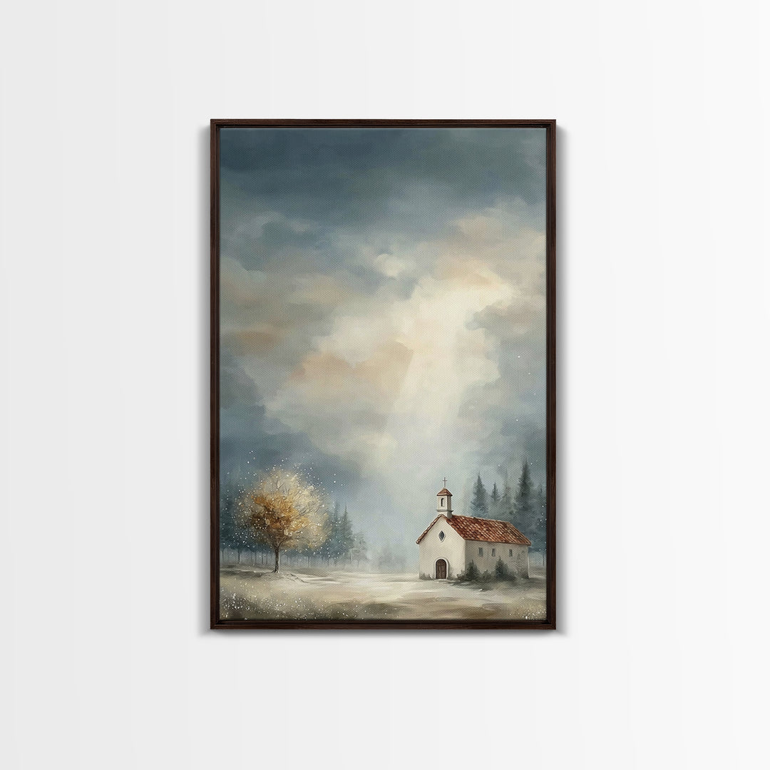 Mountain Chapel – Framed Canvas Print – Christian Art Canvas – Christian Wall Art – Christian Painting – Christian Decor