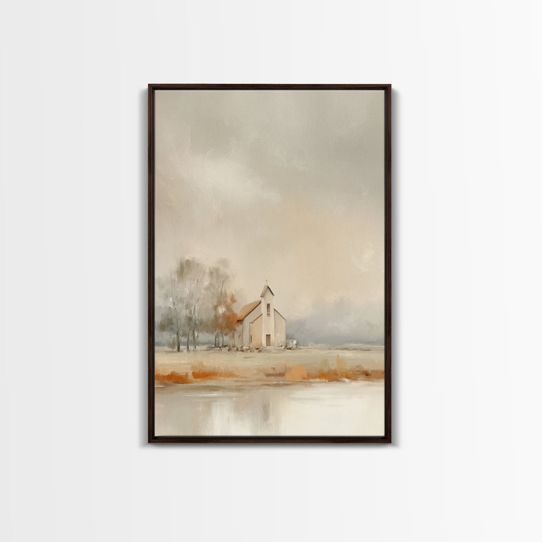 Autumn Chapel – Framed Canvas Print – Christian Wall Art – Christian Art Canvas – Christian Painting – Christian Decor