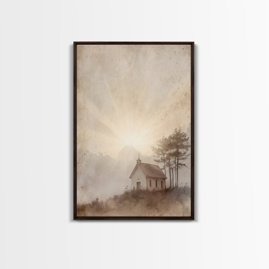 Dawn Chapel Grace – Framed Canvas Print – Christian Art Canvas – Christian Wall Art – Minimalist Christian Art – Christian Painting