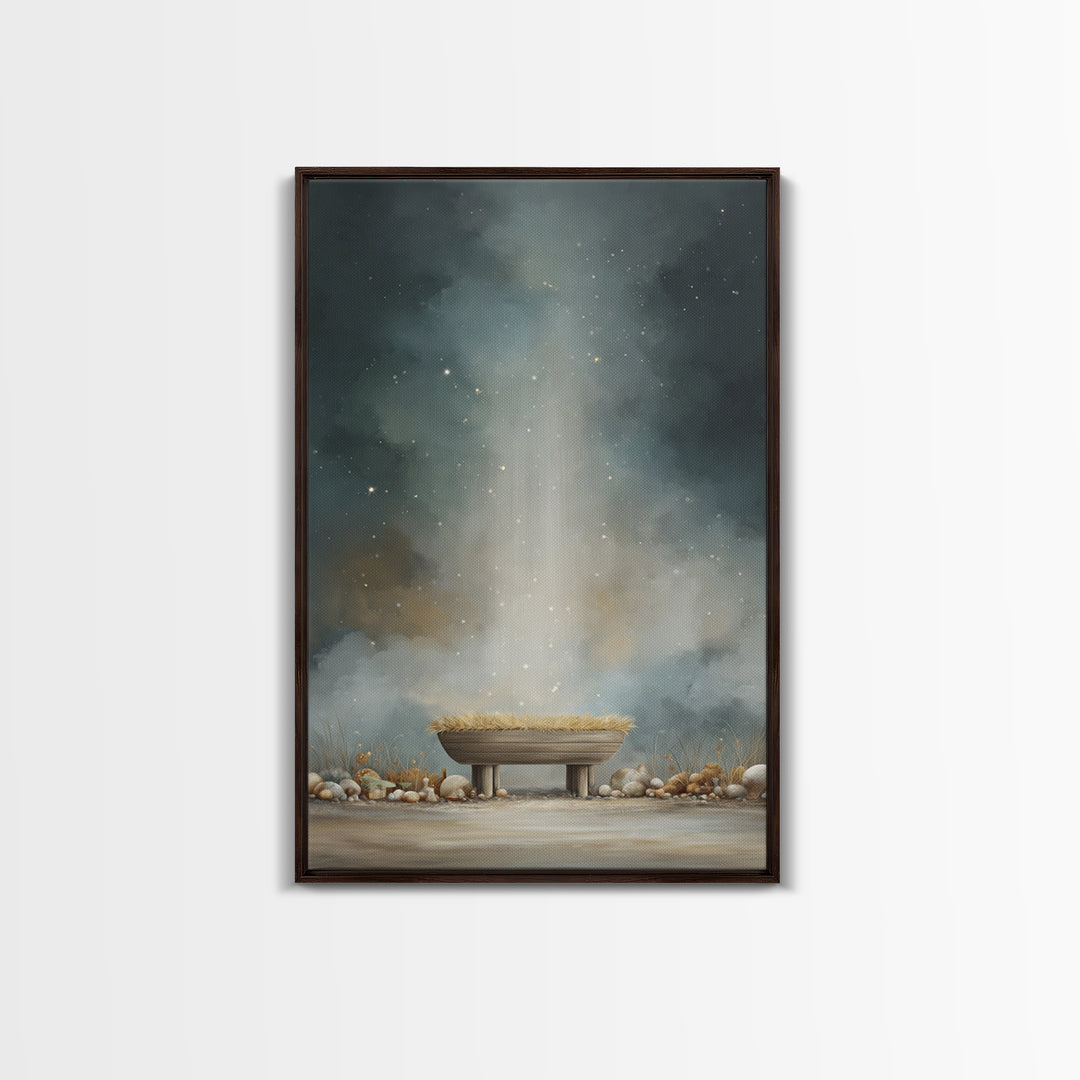 Holy Manger Light – Framed Canvas Print – Christian Wall Art – Christian Art Canvas – Christmas Art – Christian Christmas Art