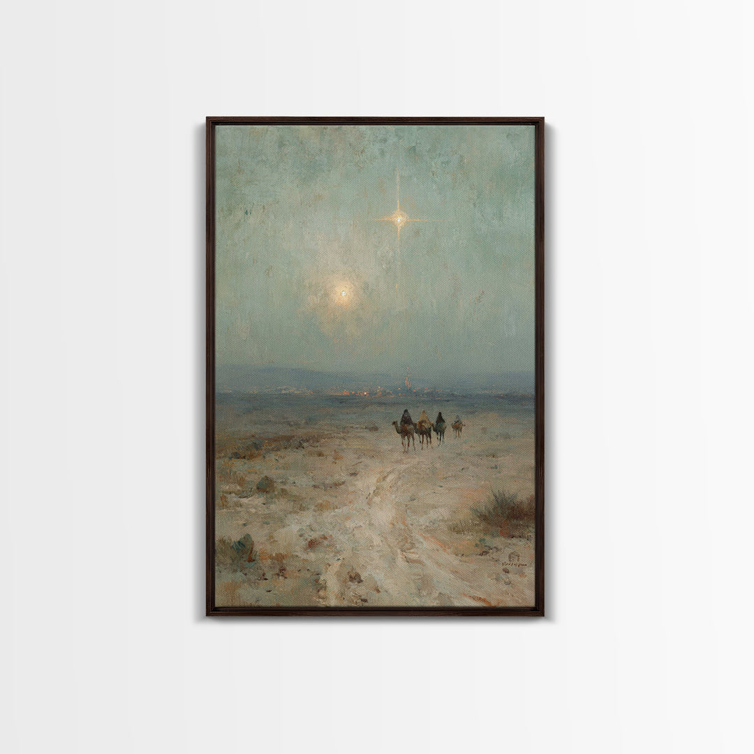 Desert Star Journey | Framed Canvas Print | Christian Art Print | Christian Wall Art | Vintage Christmas Art | Jesus Painting | Christian G