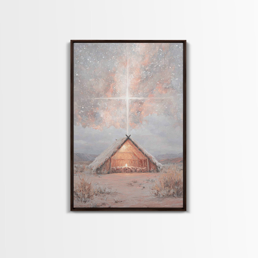 Heavenly Birth Light, Framed Canvas Print, Christian Wall Art, Christian Christmas Art, Jesus Painting, Christmas Canvas Wall Art, Christia