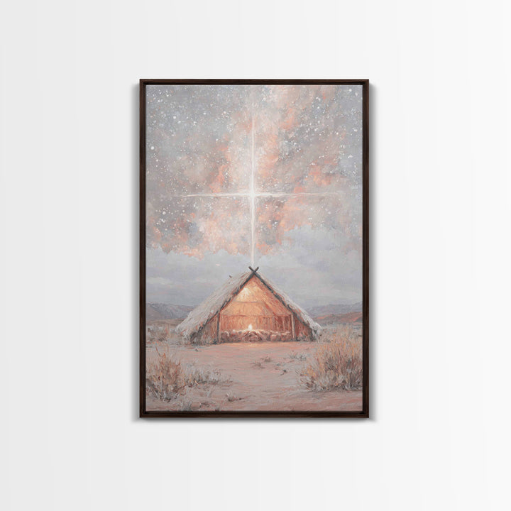 Heavenly Birth Light, Framed Canvas Print, Christian Wall Art, Christian Christmas Art, Jesus Painting, Christmas Canvas Wall Art, Christia