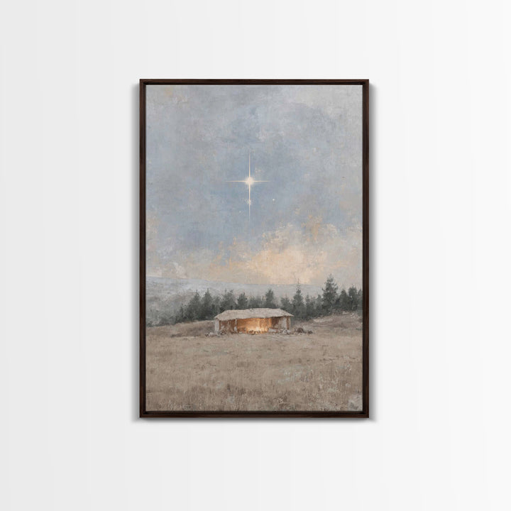 Silent Nativity Star – Framed Canvas Print – Christian Art Work – Christmas Art Prints – Jesus Painting – Christian Decorations – Modern Ch