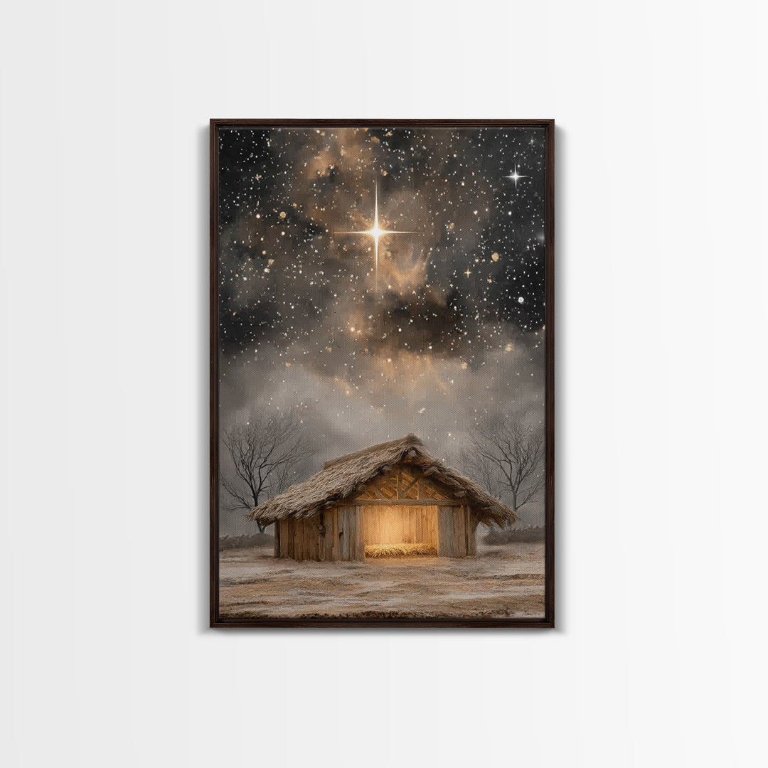 Holy Night Light | Framed Canvas Print | Christmas Canvas Wall Art | Christian Art Painting | Jesus Art Print | Christian Christmas Decor |