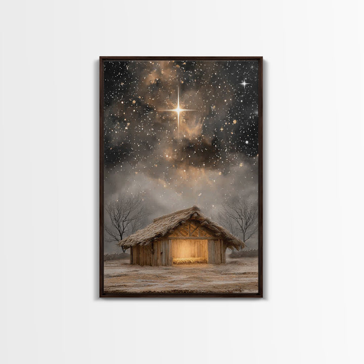 Holy Night Light | Framed Canvas Print | Christmas Canvas Wall Art | Christian Art Painting | Jesus Art Print | Christian Christmas Decor |
