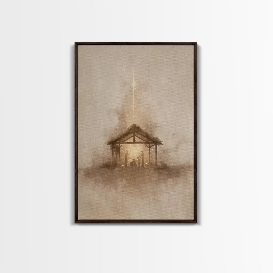 Nativity Radiance, Framed Canvas Print, Christian Art Canvas, Christmas Wall Art, Jesus Painting, Christian Christmas Art, Minimalist Chris