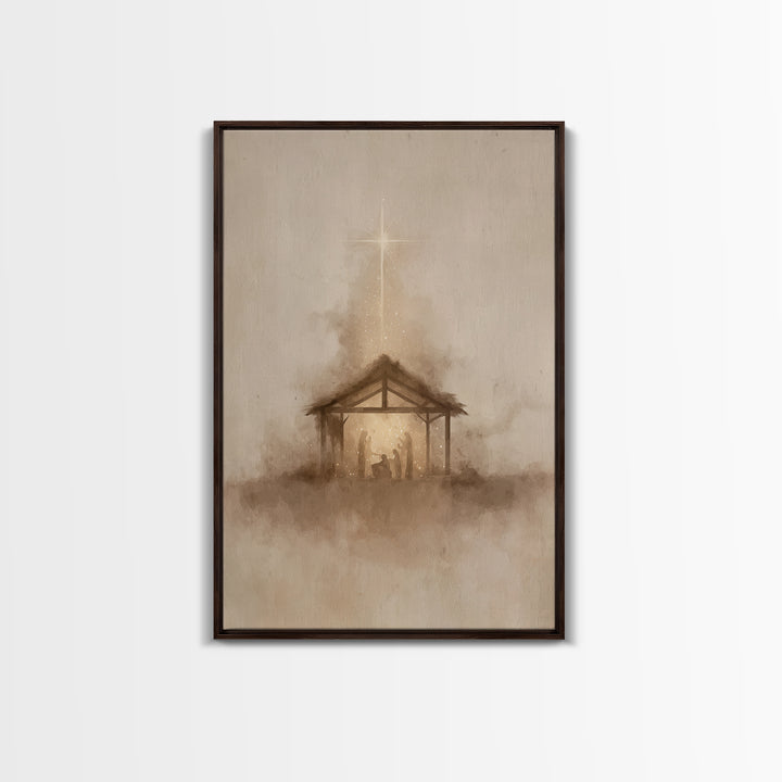 Nativity Radiance, Framed Canvas Print, Christian Art Canvas, Christmas Wall Art, Jesus Painting, Christian Christmas Art, Minimalist Chris