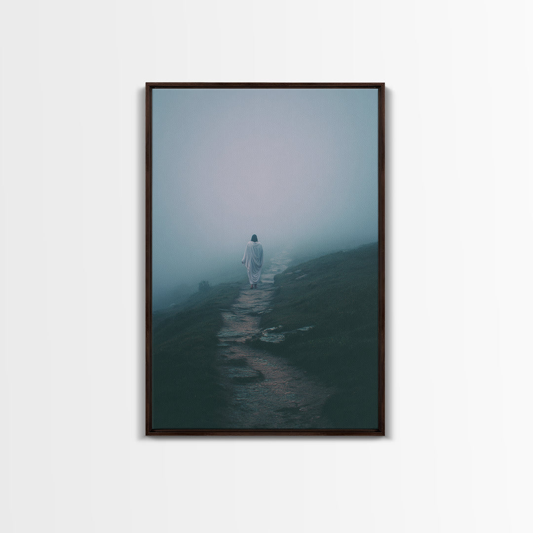 Misty Path – Framed Canvas Print – Christian Art Canvas – Jesus Painting – Christian Wall Art – Moody Christian Art – Christian Gift