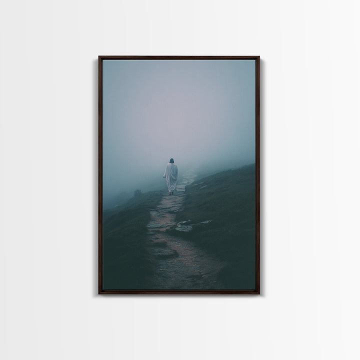 Misty Path – Framed Canvas Print – Christian Art Canvas – Jesus Painting – Christian Wall Art – Moody Christian Art – Christian Gift