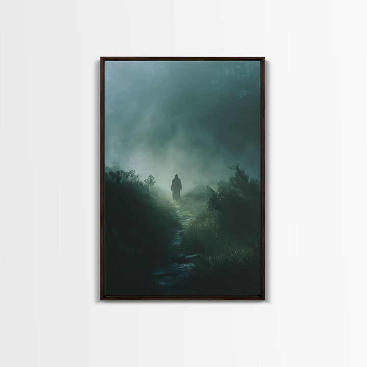 Emerald Dawn, Framed Canvas Print, Christian Wall Art, Jesus Painting, Christian Art Canvas, Moody Christian Art, Christian Christmas Art