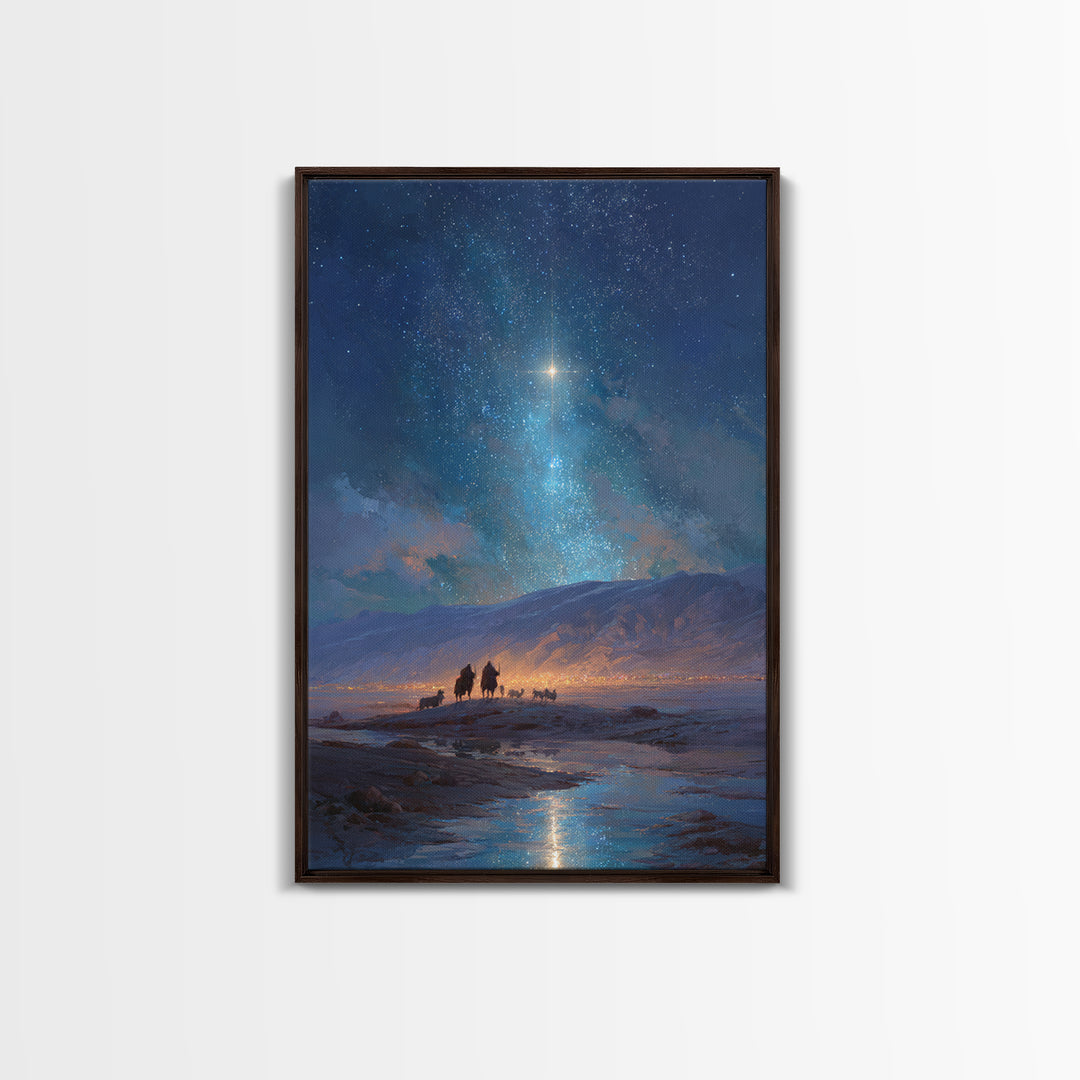 Heaven’s Beacon, Framed Canvas Print, Christmas Wall Art, Christian Art Canvas, Christian Christmas Art, Christian Decor, Retro Christmas A