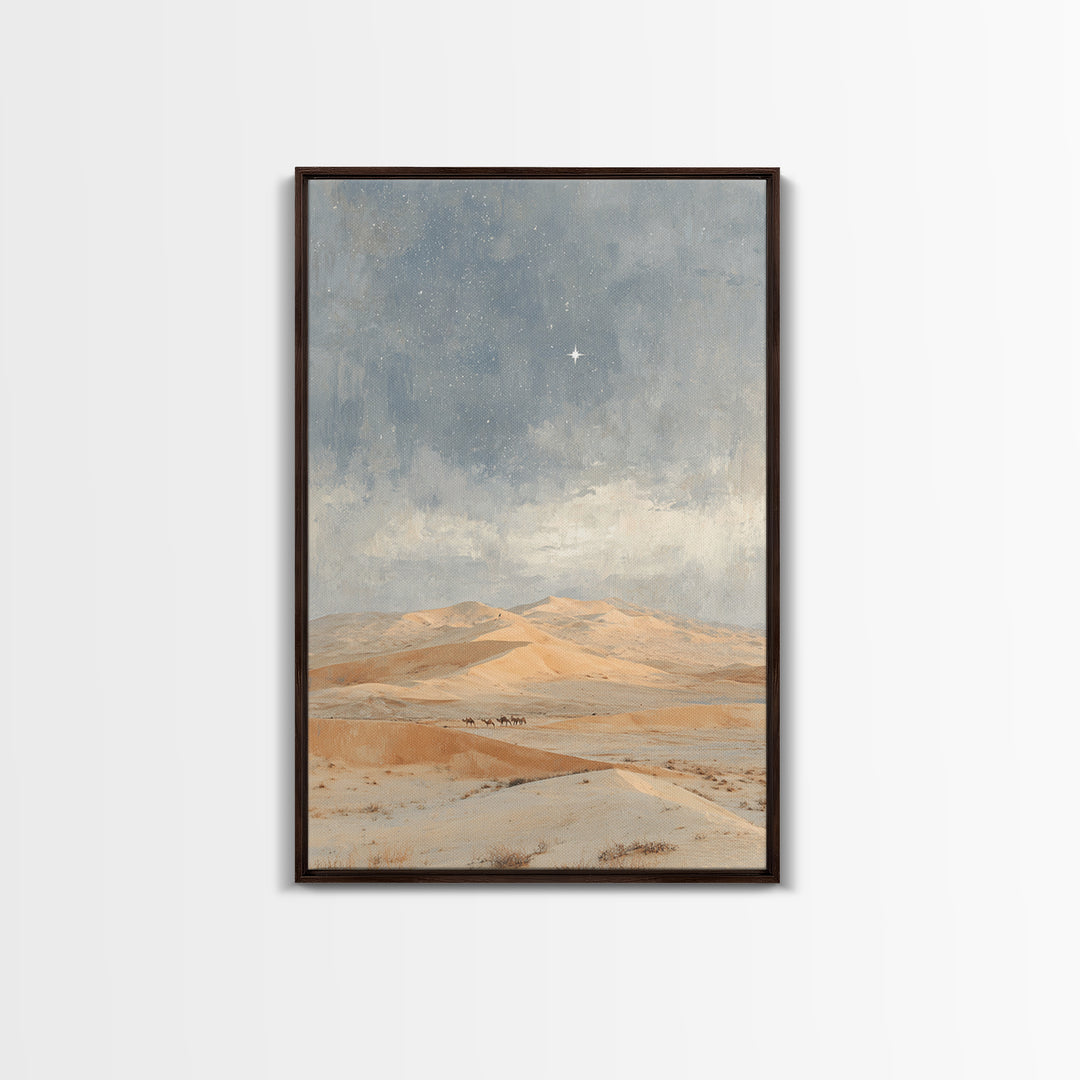 Kings In The Dunes – Framed Canvas Print – Christian Art Canvas – Christmas Art Framed – Jesus Painting – Christian Christmas Art