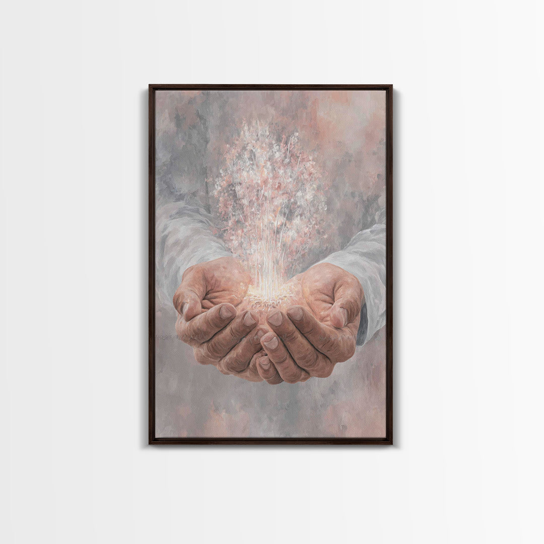 Hands Of Renewal , Framed Canvas Print, Christian Art Canvas, Christian Wall Art, Modern Christian Art, Jesus Painting, Christian Gift