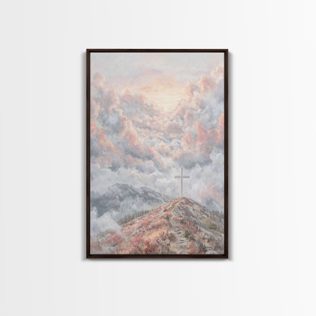 Heavenly Cross Peak – Framed Canvas Print – Christian Wall Art – Christian Art Print – Modern Christian Art – Christmas Art Prints – Christ