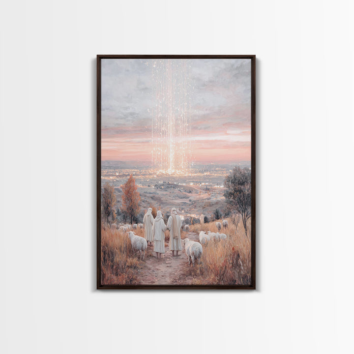 Starry Shepherds – Framed Canvas Print – Christian Christmas Art – Christian Wall Art – Vintage Christmas Art – Christmas Canvas Wall Art –